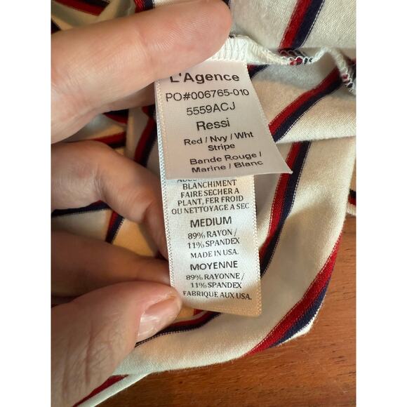 NWOT L’AGENCE Ressi Red White and Blue Stripes Crewneck Tee Size Medium - Picture 7 of 7